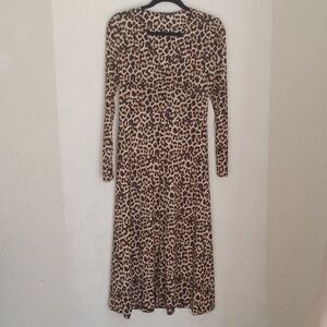 Zara Womens Maxi Dress Size M Stretchy Pullover Button Front Black Leopard Print